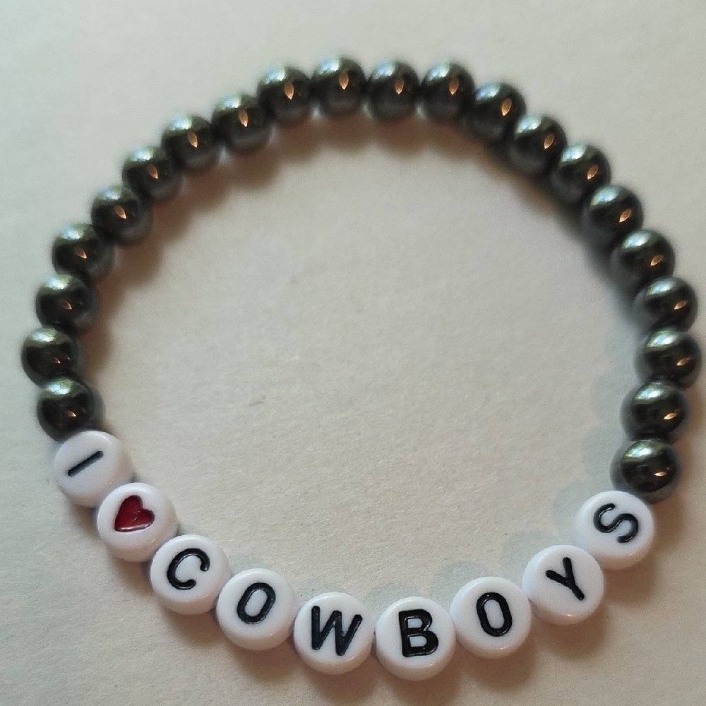 Handmade 'I Love Cowboys' Western Beaded Bracelet